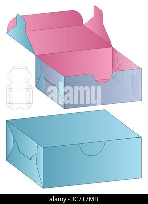 3D-Modellerstellung für blaue und rosafarbene Verpackungsbox öffnen und schließen Stock Vektor