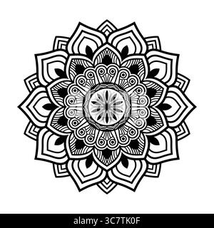 Komplizierte Schwarz-weiß-Mandala-Design-Vektor Dekorative Blumenmuster Kunst. Illustration Stock Vektor
