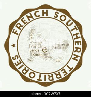 TAAF-Logo. Schönes Landabzeichen mit Wortwolke in Form von TAAF. Rundes Emblem mit Ländername. Überzeugende Vektorillustration. Stock Vektor