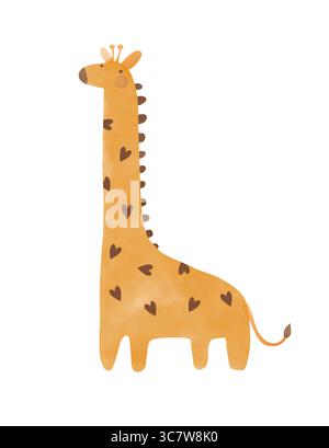 Giraffe Mit Herzflecken. Kinderzimmer-Vektor-Kunst mit süßer Giraffe. Lustiger handgezeichneter Druck mit Giraffe auf weißem Hintergrund. Safari-Tier. Stock Vektor