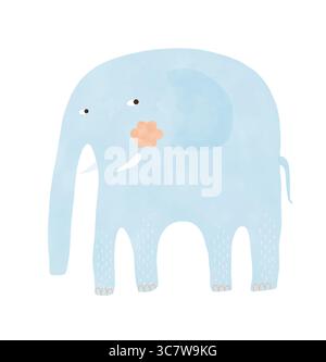 Niedliche Vektor-Illustration Von Glücklichem Pastell-Blauem Elefant. Babyduschkarte Für Baby Boy. Süßer blauer Elefant isoliert auf weißem Hintergrund. Stock Vektor