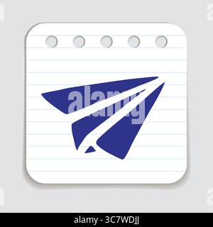 Doodle Paper Airplane Icon handgezeichnet mit blauem Stift auf einem Notizpapier in flacher Form Stock Vektor