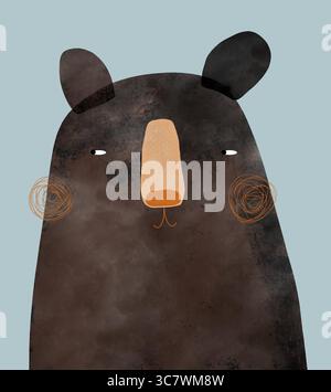 Handgezeichneter brauner Teddybär auf hellblauem Hintergrund. Niedliche Vektor-Illustration perfekt für Kinderprodukte, Grußkarten. Waldtier. Stock Vektor