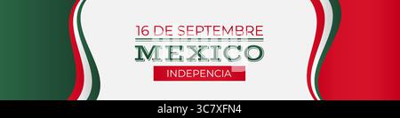 Horizontales patriotisches Banner für den mexikanischen Unabhängigkeitstag. Vektor-Illustration in mexikanischen Flaggenfarben, Mexico Unabhängigkeitstag. Stock Vektor