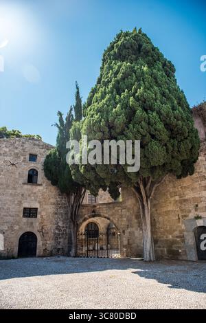 Mittelalterliche Bogenstraße in der Altstadt von Rhodos, Griechenland. Stockfoto