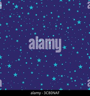 Nahtlose neonblaue Sterne mit violettem Hintergrund Stock Vektor