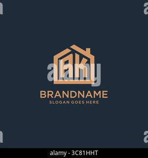 Initial Letter AK-Logo mit einfacher minimalistischer Vektorgrafik im Home Shape-Design Stock Vektor
