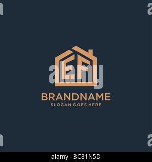 Initial Letter EF-Logo mit einfacher, minimalistischer Vektorgrafik im Home Shape-Design Stock Vektor