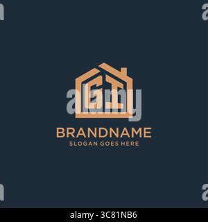 Anfangsbuchstabe GI-Logo mit einfacher minimalistischer Vektorgrafik im Home-Shape-Design Stock Vektor