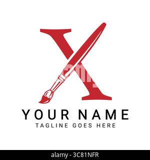 Logo-Design mit Pinsel „Letter X“. Symbol des Malers mit Buchstabe X Stock Vektor
