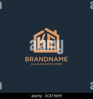 Initial Letter KE-Logo mit einfacher minimalistischer Vektorgrafik im Home Shape-Design Stock Vektor