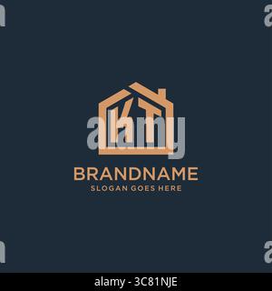 Initial Letter KT Logo mit einfacher minimalistischer Home Shape Icon Design Vektorgrafik Stock Vektor