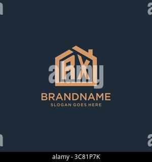 Initial Letter RX Logo mit einfacher minimalistischer Vektorgrafik im Home Shape Design Stock Vektor