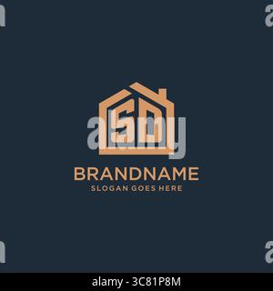 Initial Letter SD-Logo mit einfacher minimalistischer Vektorgrafik im Home Shape-Design Stock Vektor