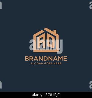 Initial Letter RQ-Logo mit einfacher minimalistischer Vektorgrafik im Home Shape-Design Stock Vektor