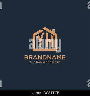 Initial Letter YH Logo mit schlichter minimalistischer Vektorgrafik im Home Shape Design Stock Vektor