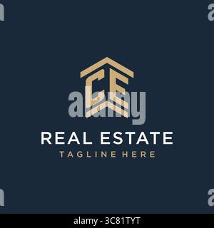 Anfängliches CE-Logo für Immobilien mit einfachen und kreativen Haus Dach Symbol Logo Design Ideen Vektor Grafik Vektor Grafik Vektor Grafik Stock Vektor