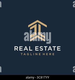 Initial JL Logo für Immobilien mit einfachen und kreativen Haus Dach Symbol Logo Design Ideen Vektor Grafik Vektor Grafik Vektor Grafik Stock Vektor