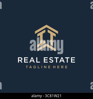 Anfängliches IT-Logo für Immobilien mit einfachen und kreativen Haus Dach Symbol Logo Design Ideen Vektor Grafik Vektor Grafik Vektor Grafik Stock Vektor
