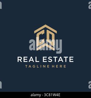 Initial CQ Logo für Immobilien mit einfachen und kreativen Haus Dach Symbol Logo Design Ideen Vektor Grafik Vektor Grafik Vektor Grafik Stock Vektor