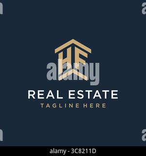 Anfängliches HF-Logo für Immobilien mit einfachen und kreativen Haus Dach Symbol Logo Design Ideen Vektor Grafik Vektor Grafik Vektor Grafik Stock Vektor