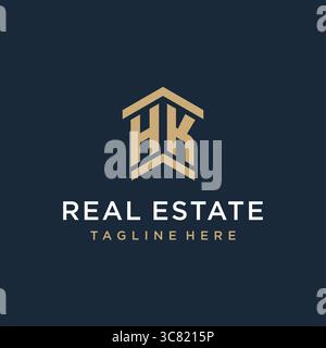 Erstes HK Logo für Immobilien mit einfachen und kreativen Haus Dach Symbol Logo Design Ideen Vektor Grafik Vektor Grafik Vektor Grafik Stock Vektor