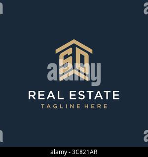 Anfängliches SD-Logo für Immobilien mit einfachen und kreativen Haus Dach Symbol Logo Design Ideen Vektor Grafik Vektor Grafik Vektor Grafik Stock Vektor