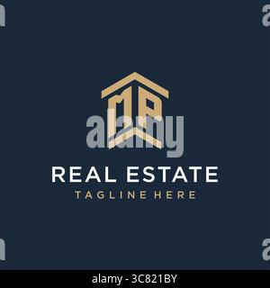 Anfängliches MP-Logo für Immobilien mit einfachen und kreativen Haus Dach Symbol Logo Design Ideen Vektor Grafik Vektor Grafik Vektor Grafik Stock Vektor