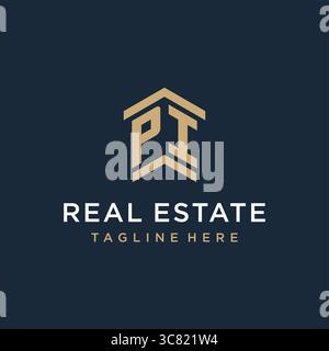 Anfängliches PI-Logo für Immobilien mit einfachen und kreativen Haus Dach Symbol Logo Design Ideen Vektor Grafik Vektor Grafik Vektor Grafik Stock Vektor