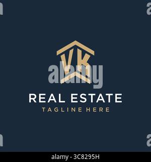 Anfängliches VK-Logo für Immobilien mit einfachen und kreativen Haus Dach Icon Logo Design Ideen Vektor Grafik Vektor Grafik Stock Vektor
