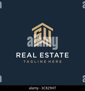 Erstes SU-Logo für Immobilien mit einfachen und kreativen Haus Dach Symbol Logo Design Ideen Vektor Grafik Vektor Grafik Vektor Grafik Stock Vektor