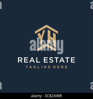 Initial YH Logo für Immobilien mit einfachen und kreativen Haus Dach Icon Logo Design Ideen Vektor Grafik Vektor Grafik Vektor Grafik Stock Vektor