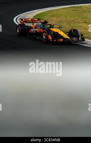 Budapest, Ungarn. August 2025. Lando Norris, englischer Fahrer des Formel-1-Teams von McLaren während der Qualifikation zum Großen Preis von Ungarn 2025. (Foto: Luca Martini/SOPA Images/SIPA USA) Credit: SIPA USA/Alamy Live News Stockfoto