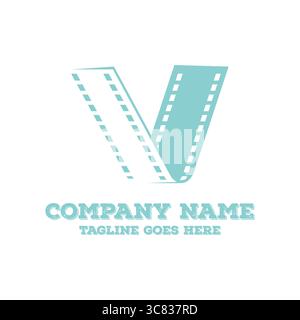 Initial Letter V Video Streifen Film Rolle für Film Kino Produktion Logo Design Vektor Stock Vektor