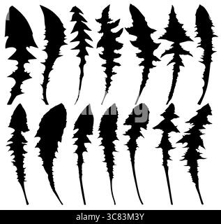 Ein Satz von Silhouetten hinterlässt einen Löwenzahn. Stock Vektor
