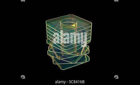 Bunte Glaskästen auf schwarzem BG 3D-Rendering Stockfoto