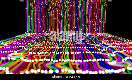 Farbkurvenlinien auf schwarzem BG 3D-Rendering Stockfoto