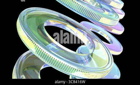 Farbglaszylinder auf schwarzem BG 3D-Rendering Stockfoto