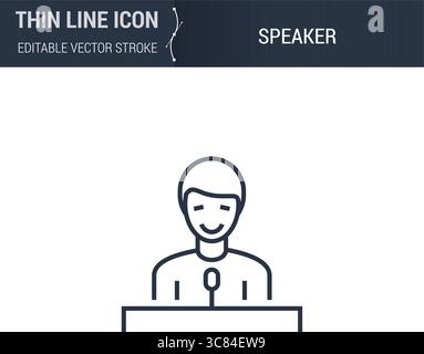 Symbol einer Person, die vom Podium spricht – Thin Line Business Symbol. Perfekt für Web-Design. Hochwertiges Konturvektorkonzept. Premium, Minimalis Stock Vektor