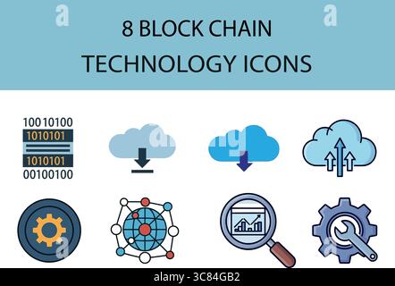 Moderne Blockchain-Technologie-Symbole für digitale Innovation und Datenanalyse Stock Vektor