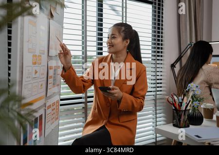 Zeichnungs-Website ux ui-App für Mobiltelefon-Anwendung und Entwicklungsvorlagen-Layout, UI-Entwicklung, Designer-Team, das an einem Projekt von ux ui in arbeitet Stockfoto