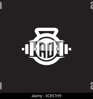 Anfängliche AD-Logo-Design-Ideen mit einfacher Kurzhantel und Kettlebell-Symbol-Vektor-Grafik Stock Vektor