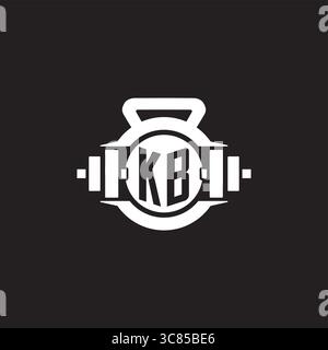 Erste KB-Logo-Design-Ideen mit einfacher Kurzhantel und Kettlebell-Symbol-Vektor-Grafik Stock Vektor
