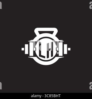 Anfängliche LH Logo Design Ideen mit einfacher Kurzhantel und Kettlebell Icon Vektor Grafik Vektor Grafik Stock Vektor