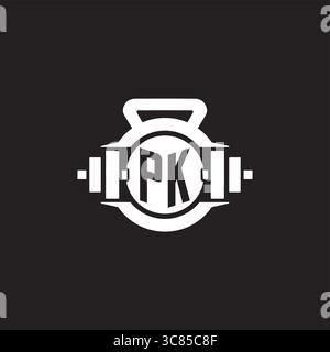 Erste PK Logo Design Ideen mit einfacher Kurzhantel und Kettlebell Icon Vektor Grafik Vektor Grafik Stock Vektor