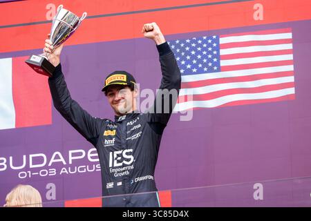 Mogyorod, Hongrie. August 2025. CRAWFORD Jak (usa), DAMS Lucas Oil, Dallara F2 2024, Porträt während der 10. Runde der FIA Formel 2 Meisterschaft 2025 vom 1. Bis 3. August 2025 auf dem Hungaroring, in Mogyorod, Ungarn - Foto Julien Delfosse/DPPI Credit: DPPI Media/Alamy Live News Stockfoto