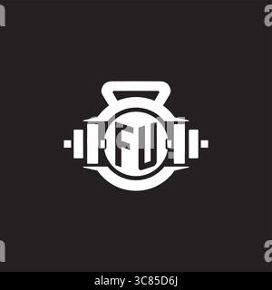 Erste FU Logo Design Ideen mit einfacher Kurzhantel und Kettlebell Icon Vektor Grafik Vektor Grafik Stock Vektor