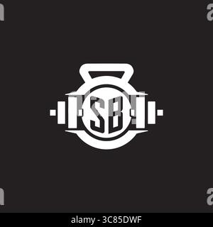 Erste SB-Logo-Design-Ideen mit einfacher Kurzhantel und Kettlebell-Icon-Vektor-Grafik Stock Vektor