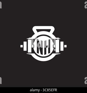 Erste NH-Logo-Design-Ideen mit einfacher Kurzhantel und Kettlebell-Icon-Vektor-Grafik Stock Vektor