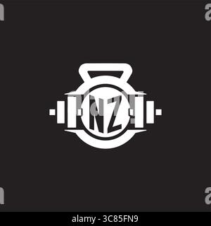 Erste NZ Logo Design Ideen mit einfacher Kurzhantel und Kettlebell Icon Vektor Grafik Vektor Grafik Stock Vektor